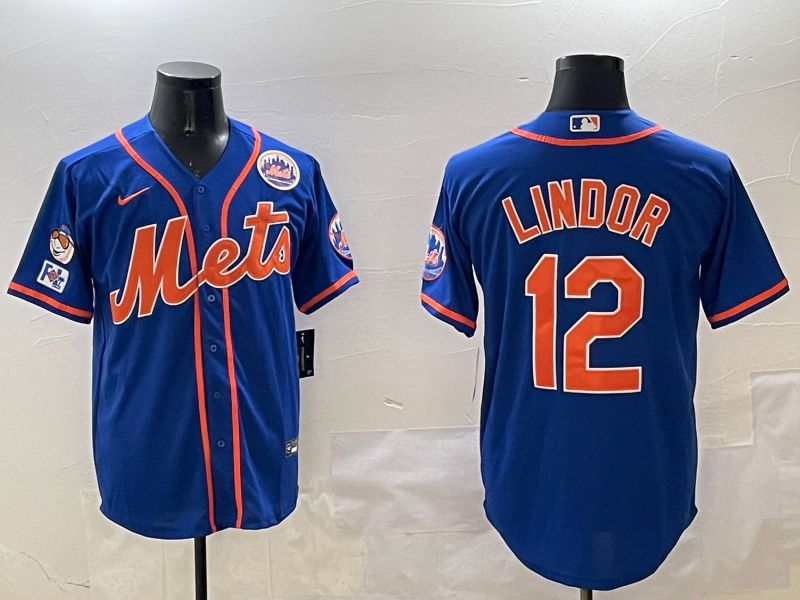 Men New York Mets 12 Lindor Blue Game 2025 Nike MLB Jersey style 3